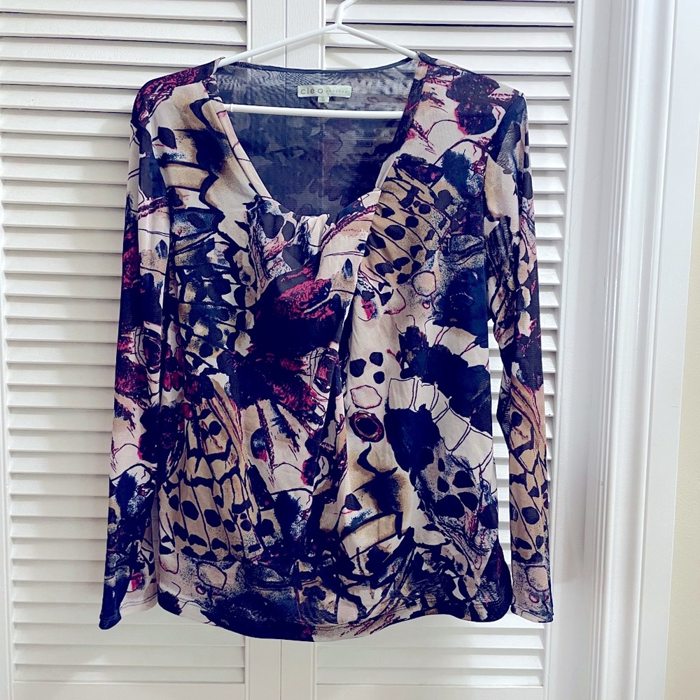 Cleo XL Petites navy & burgandy top